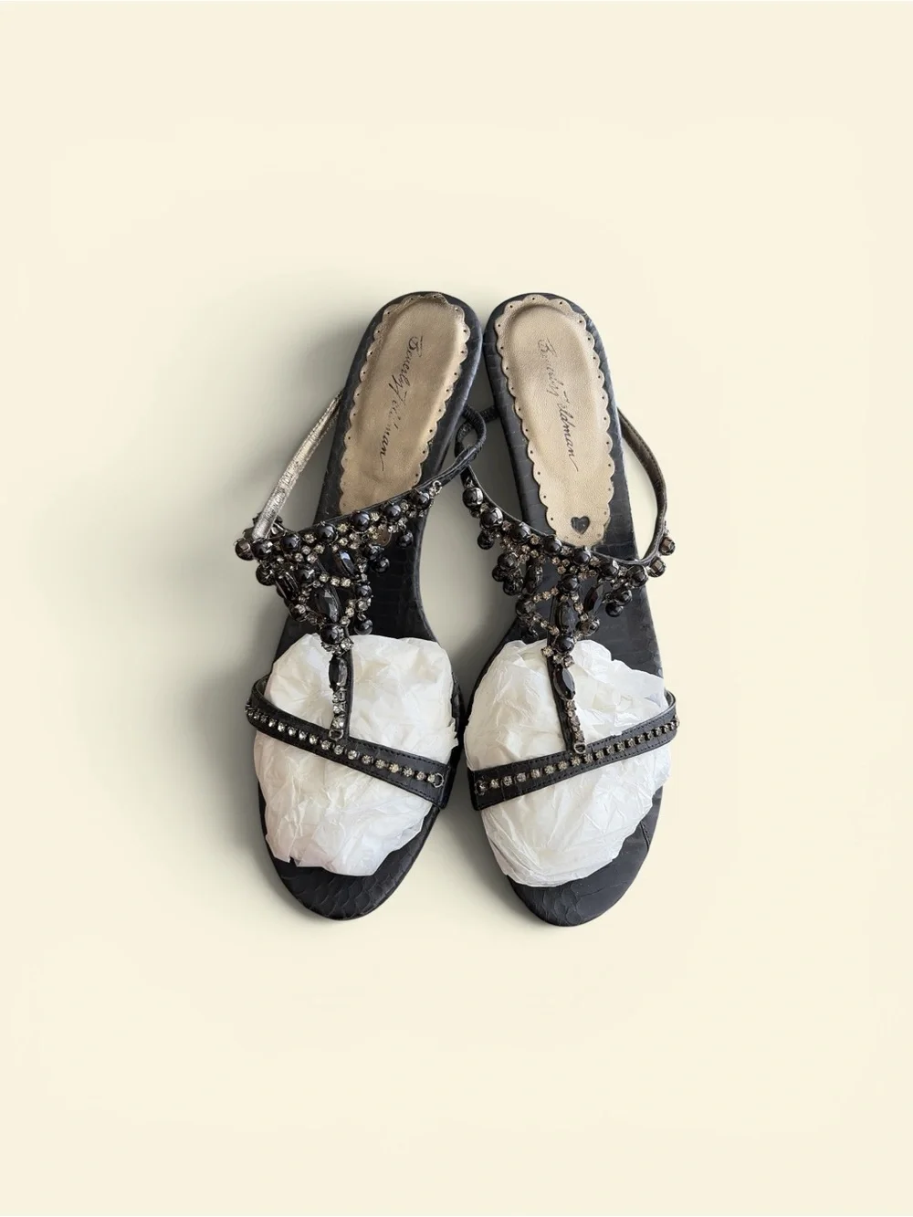 Donald J. Pliner Black Jeweled T-Strap Sandals